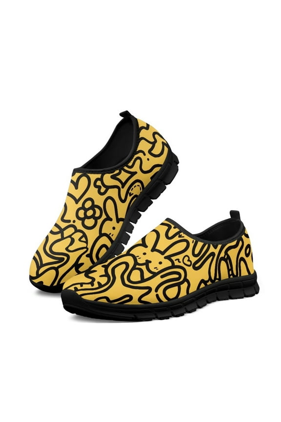 Yellow Pattern Printed Shoes for Girls Women Low-Cut Casual Shoes Lightweight Breathable Walking Sneakers Suitable for Spring and Autumn