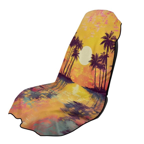 Psesaysky Yellow Sunset Palm Car Seat Towel Covers with Storage Bag 60 x 33 Inch Athletic Running Towel Seat Sweat Washable Non Slip Cover Gift for Car Outdoor Sport Activities