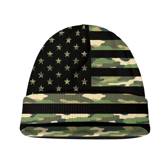 Psesaysky Youth Warm Beanie Hat - Green Camo American Flag Print Boys Girls Windproof Fleece Winter Hat Kids Soft Beanies Hats