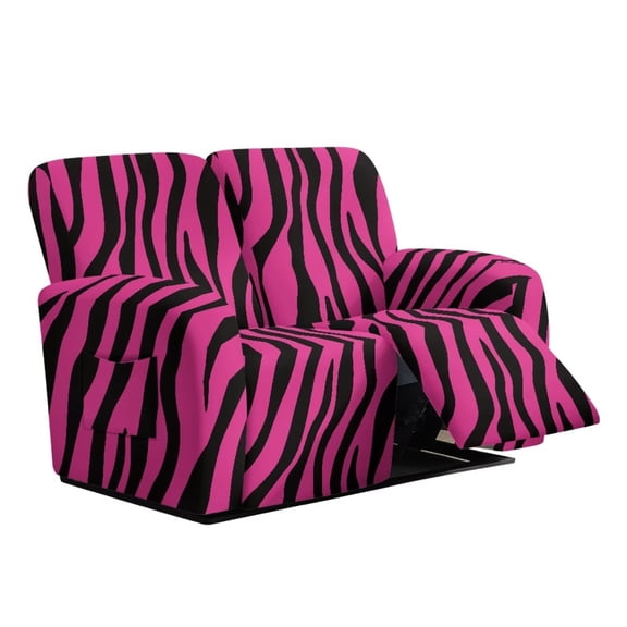 Psesaysky Zebra Print Pet Friendly Reclining Sofa Cover Middle Console 6-Piece Recliner Chair Cover Non-Slip Bottom Pink