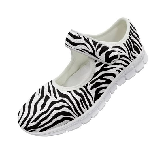 Psesaysky Zebra Print Velcro Casual Shoes for Women Girls Convenient Comfortable Durable Sneakers Size 5.5-10