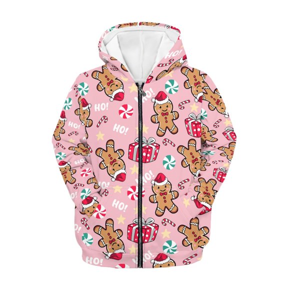 Psesaysky Zip Up Hooded Sweatshirt Gingerbread Man Candy Pattern Casual Lightweight Full-Zip Hoodie Sweatshirt for Spring Sports, Polyester Fabric Zip up Hoodies