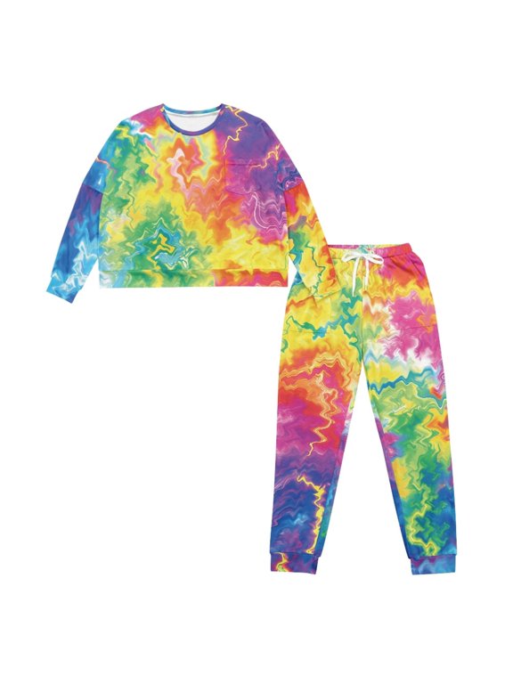 with Pockets Comfy Nightwear for Sleepwear Lounge, Crewneck 2 Piece Pjs Set with Long Sleeve