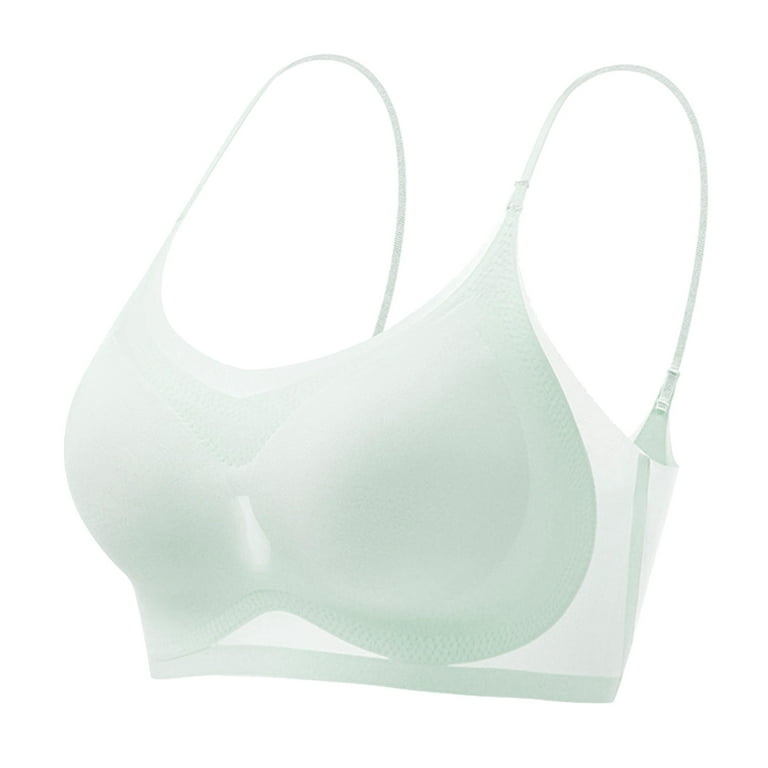 Pseurrlt Ultra-thin summer comfort bra made of ice silk in plus size,  ultra-thin ice silk bra, ice silk air bra with removable padding,  breathable and