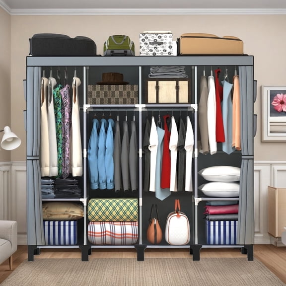 Pshun righ Portable Closet Storage Organizer, Multi-functional for Clothes, Wardrobe, Shoes and Clothing Rack Shelf, Dustproof Non-woven Fabric Material, Quick and Easy to Assemble