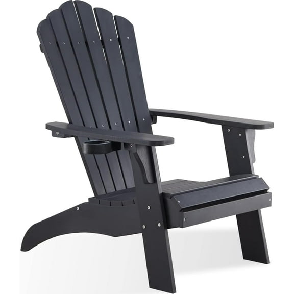 Psilvam Adirondack Chair, Oversized Poly Lumber Fire Pit Chair with Cup Holder, 350Lbs Support Patio Chairs for Garden, Weather Resistant Outdoors Seating, Relaxing Gift for Father & Mother (Black)