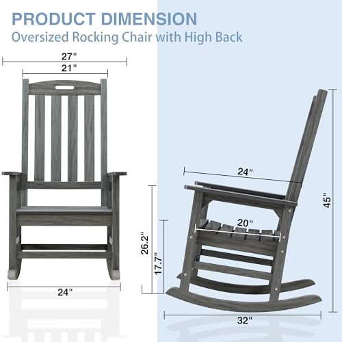 Psilvam Outdoor Rocking Chair, Poly Lumber Oversized Rocking Chair with ...