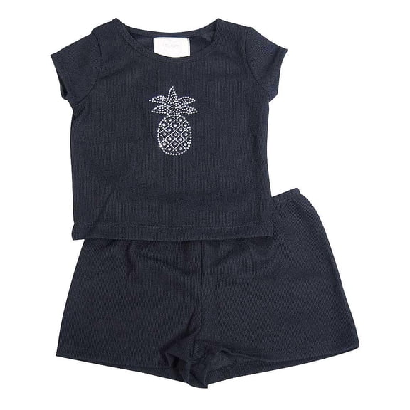 Psketti - Little Girls Short Sleeve Ribbed Short Set BLACK / 4