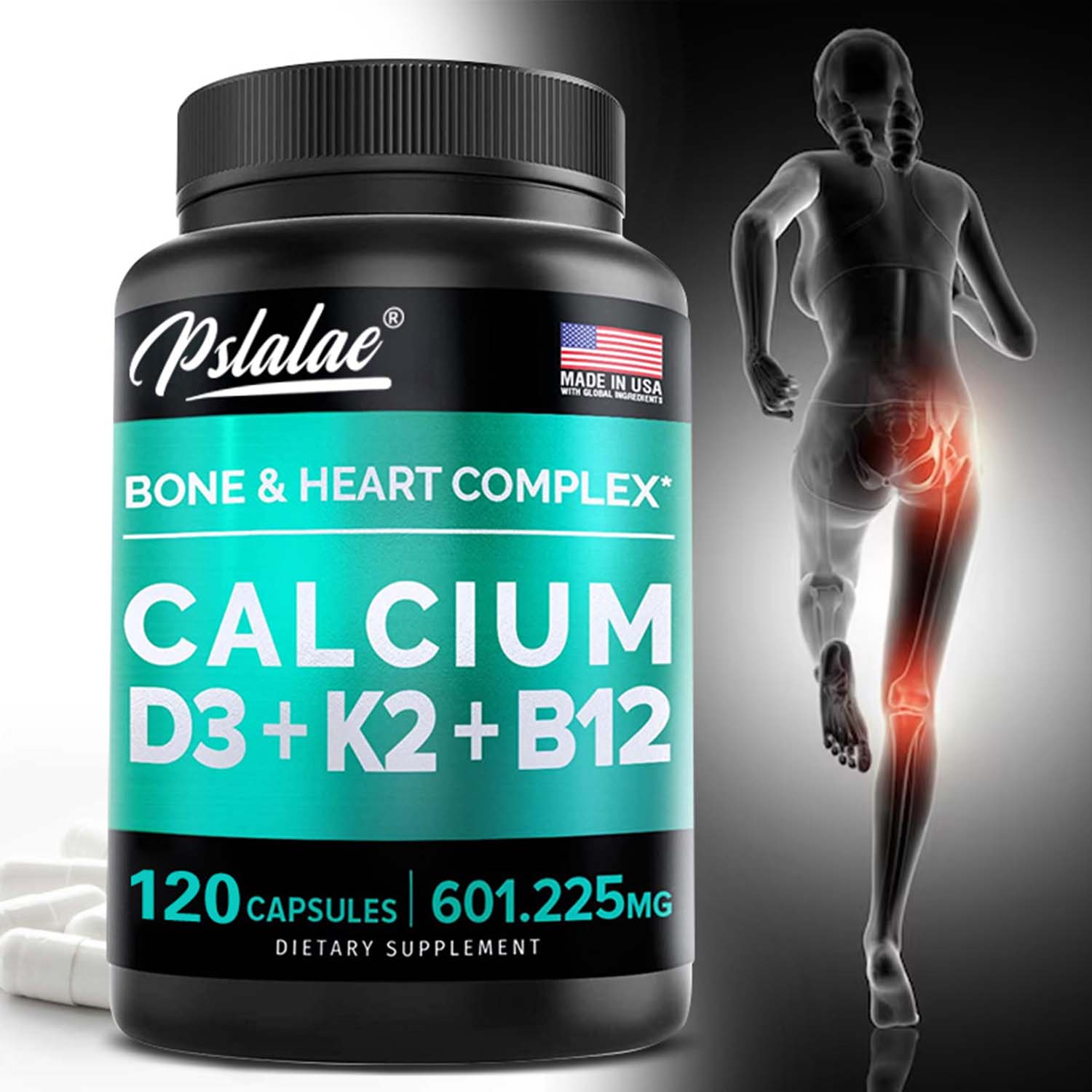 Pslalae 4in1 Calcium Capsuleswith Vitamin D3, K2, B12 Support Bone