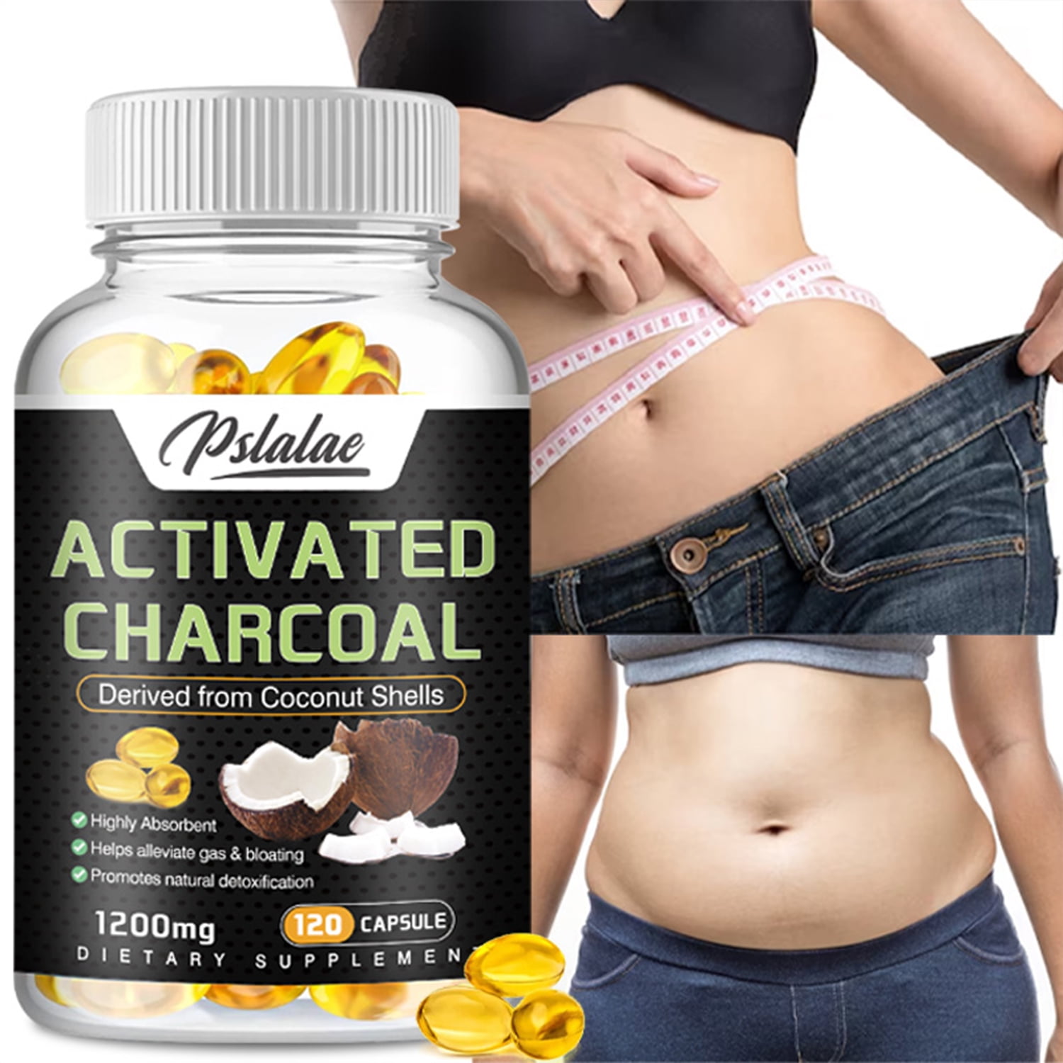 Pslalae Activated Charcoal 1200mg Body Cleansing, Relieve Gas and