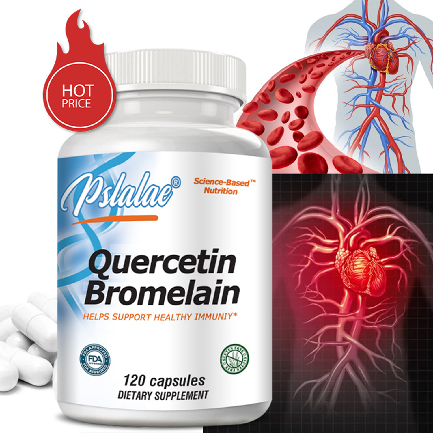Pslalae Quercetin Bromelain Capsules Immune Booster, Heart Health