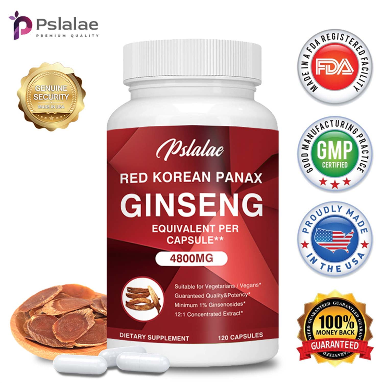 Pslalae Red Korean Panax Ginseng 4800mg High Strength Ginsenoside Energy And Endurance3060 6921