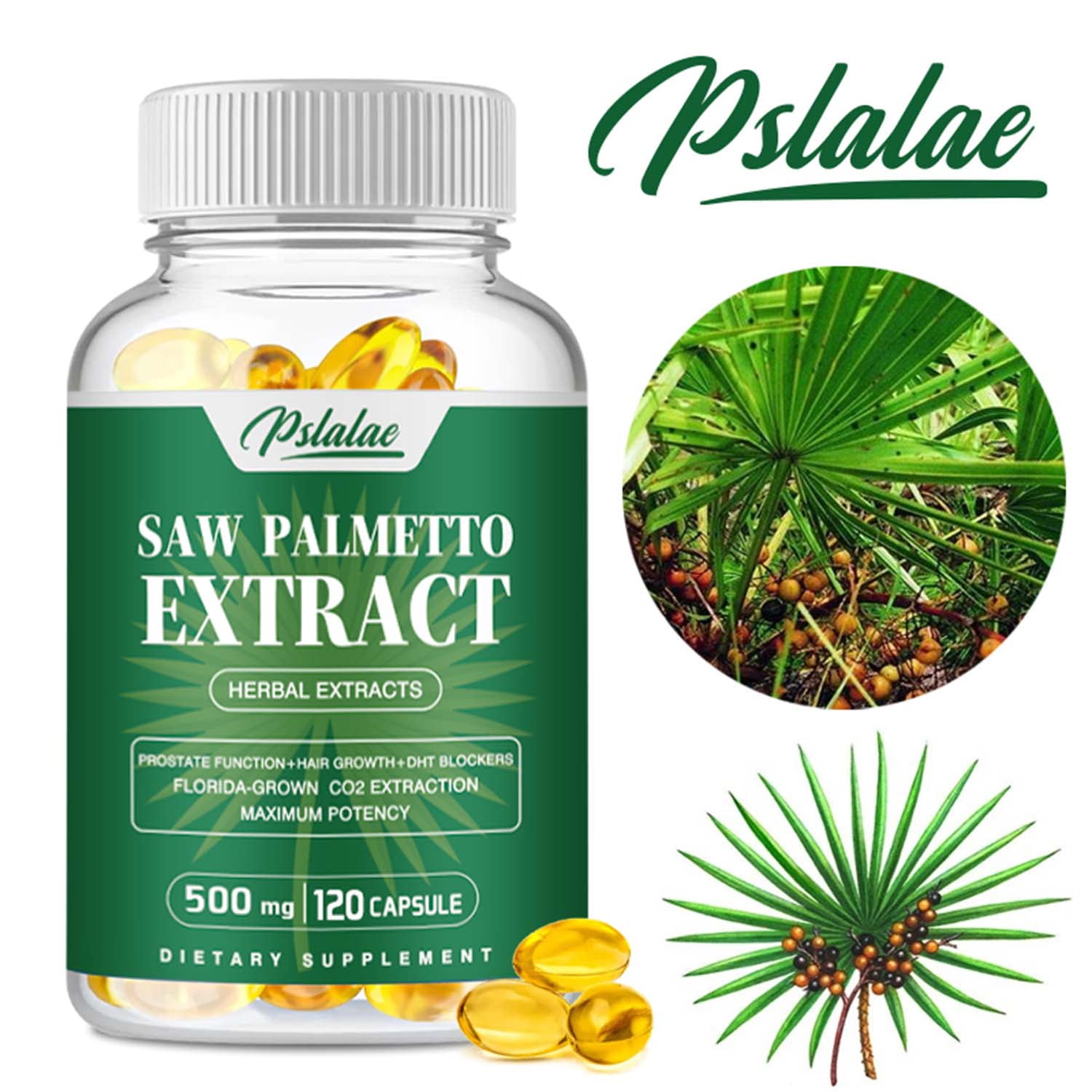 Pslalae Saw Palmetto Extract Capsules 500mg Prostate Health,Hair