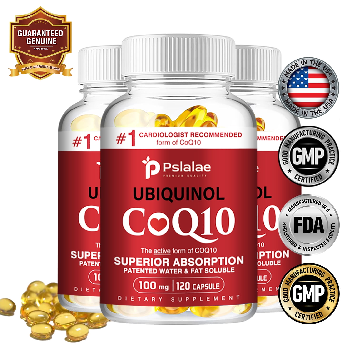 Pslalae Ubiquinol CoQ10 Capsules 100mg Heart Health, Cellular Energy