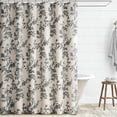 thumbnail image 1 of Psoiuetr Black Floral Linen Shower Curtain, Beige Cottagecore Shower Curtains for Bathroom 72" W x 72" L, 1 of 6
