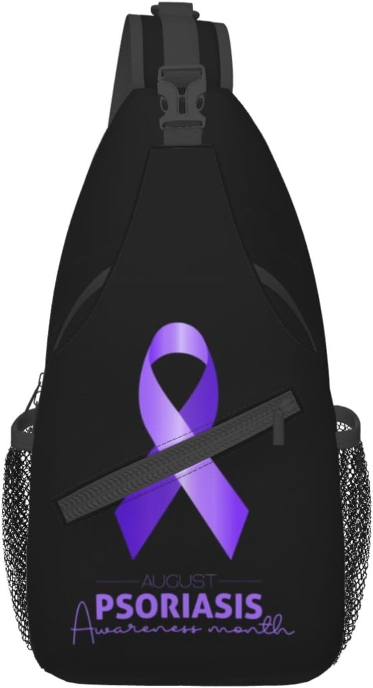 Psoriasis Awareness & Eczema Awareness Orange Purple Ribbon Sling Bag Crossbody Hiking Travel Chest Bags Backpack Shoulder Daypack for Women Men