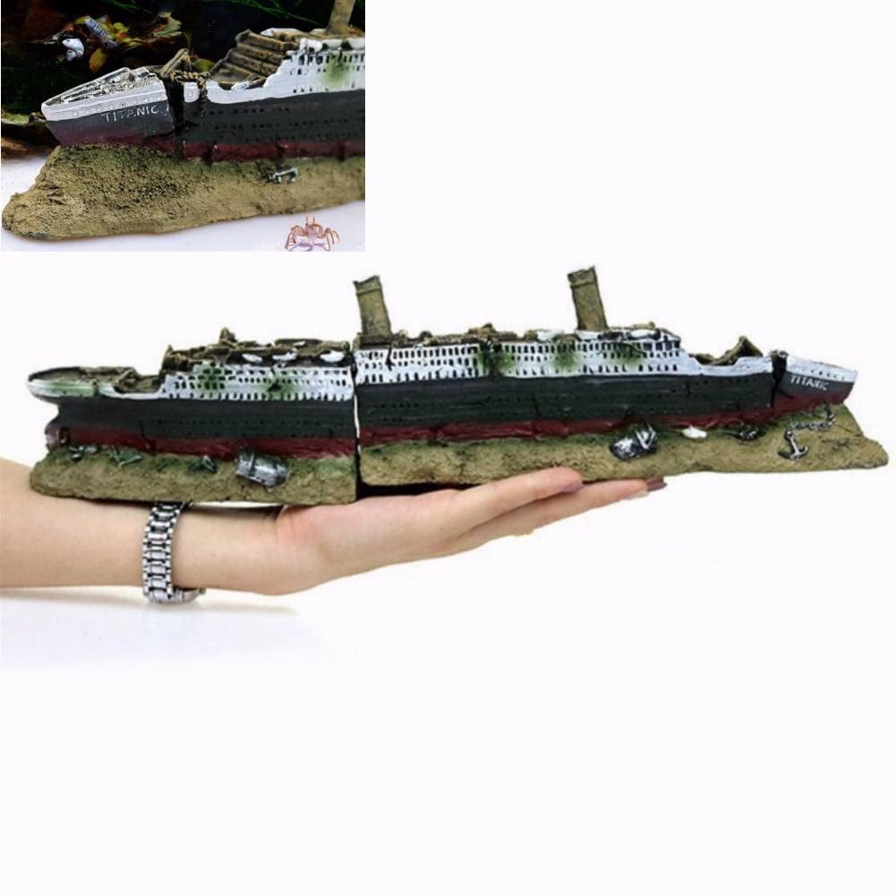 Pssopp Aquarium Ship Wreck Decorations Resin Titanic Lost Wrecked Boat