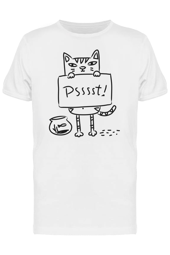 Psssst! Cat Witht Sign T-Shirt Men -Image by Shutterstock, Male Large