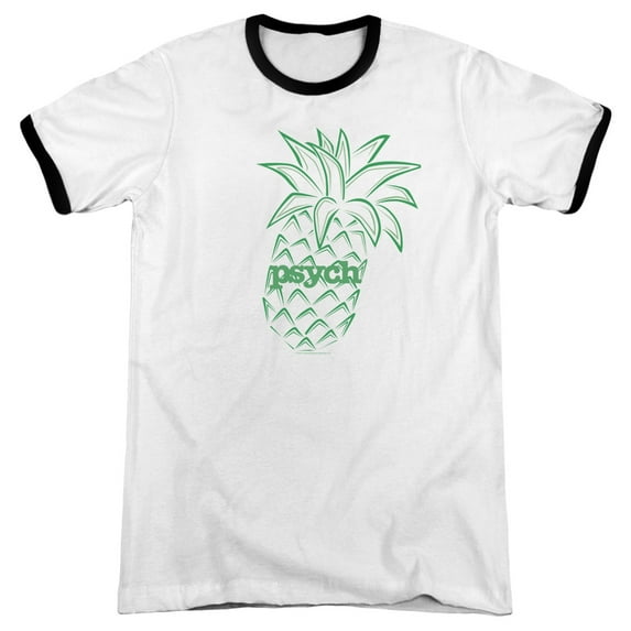 Psych Pineapple Adult Ringer T-Shirt White Black