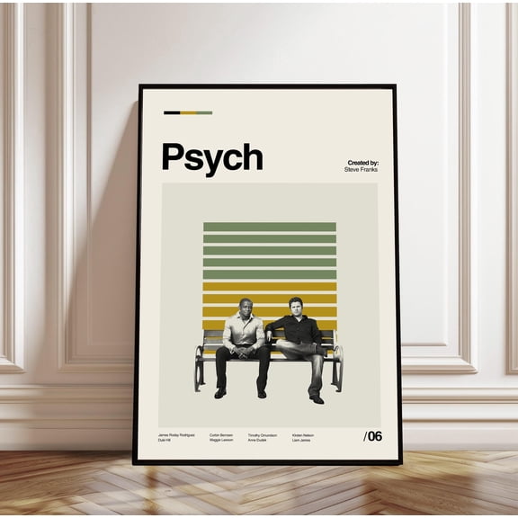 Psych Poster, Tv Series Poster, Midcentury Modern Art, Minimalist Print, Retro Poster, Vintage Print, Wall Art, Gift Him, UNFRAMED