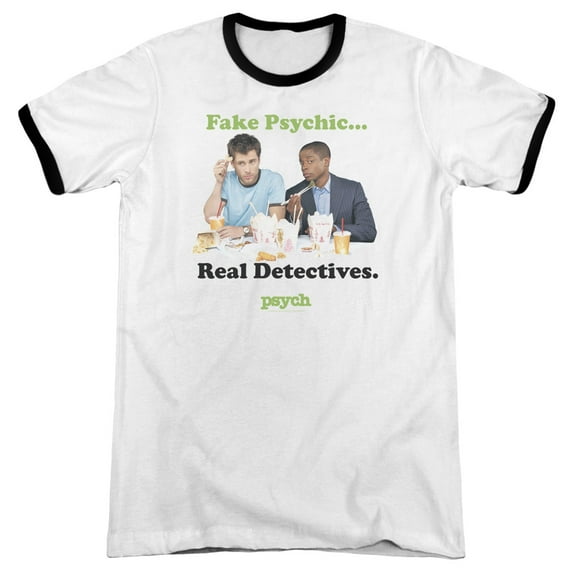 Psych Take Out Adult Ringer T-Shirt White Black