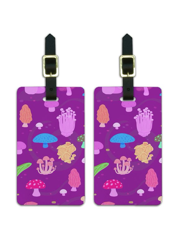 Psychadelic Magic Mushroom Fungi Fungus Pattern Luggage ID Tags Suitcase Carry-On Cards - Set of 2