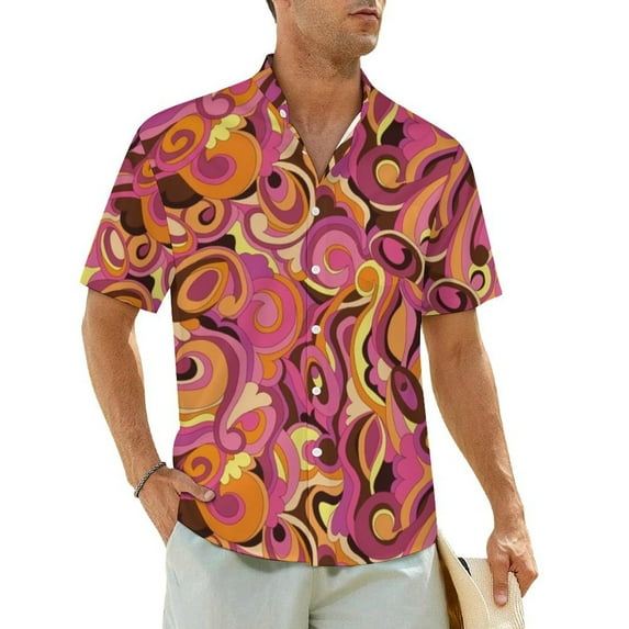 Psychedelic 60s Hawaiian Shirt For Men Beach Flower Power Print Casual Shirts Short Sleeve