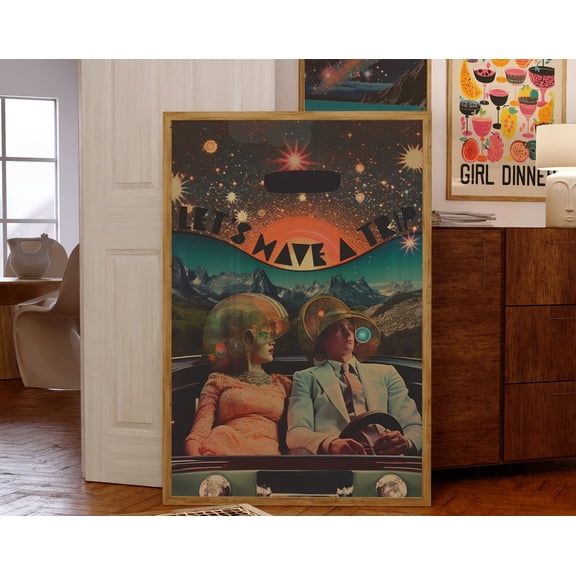 Psychedelic 70s Art Print Retro Home Decor Collage Poster