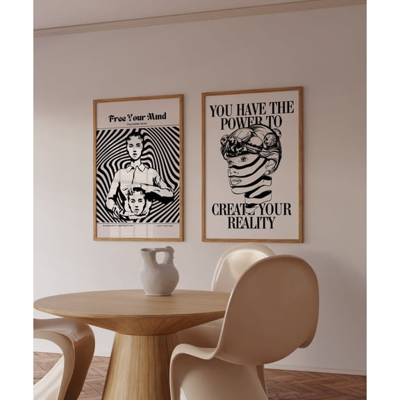 Psychedelic 70s Art Prints Black Trippy Wall Decor For Retro Aesthetic Set 2 Stretched Canvas 12x18