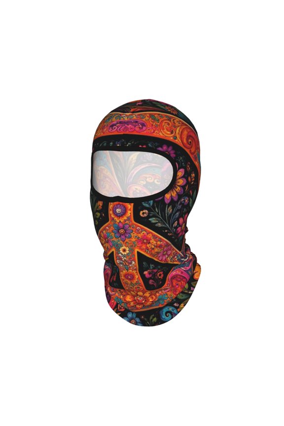 Psychedelic 70s Floral Illustration Unisex Balaclava Ski Mask Full Face Cover for Cold Weather & UV Protection, Breathable Cooling Helmet Liner