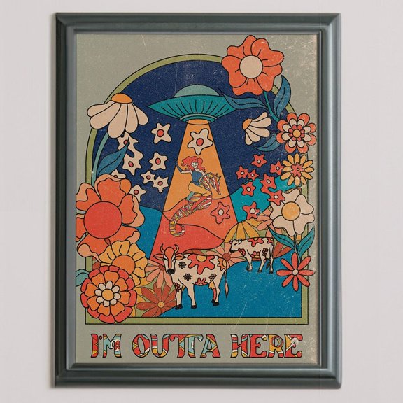 Psychedelic 70s Retro UFO Art Print Abstract Wall Decor UNFRAMED Poster