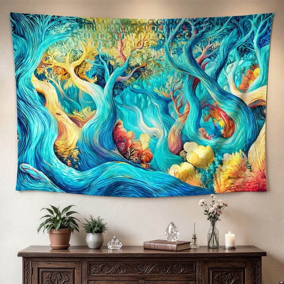 Psychedelic Abstract Forest Tree Wall tapestry,Large size Printed Horizontal Tapestry blanket,Polyester Fabric Wall Hanging for living room,bedroom,No Installation Required,Indoor,Outdoor,Gift for Fa