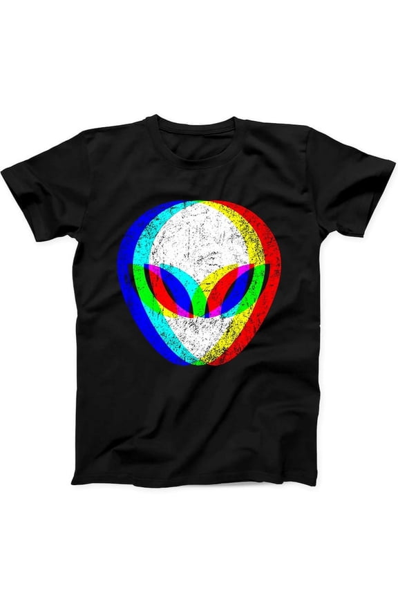 Psychedelic Alien Head Techno Rave EDM Festival Black Tee Shirt,for men & women up to 5XL