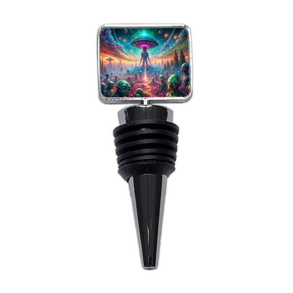 Psychedelic Alien Invasion Vibrant Colors Wine Bottle Stopper Cap Plug