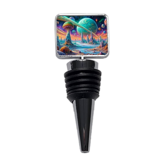 Psychedelic Alien Planet Vibrant Colors Wine Bottle Stopper Cap Plug