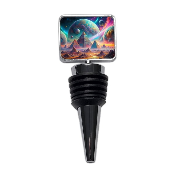 Psychedelic Alien Planet With Pyramids Vibrant Colors Wine Bottle Stopper Cap Plug