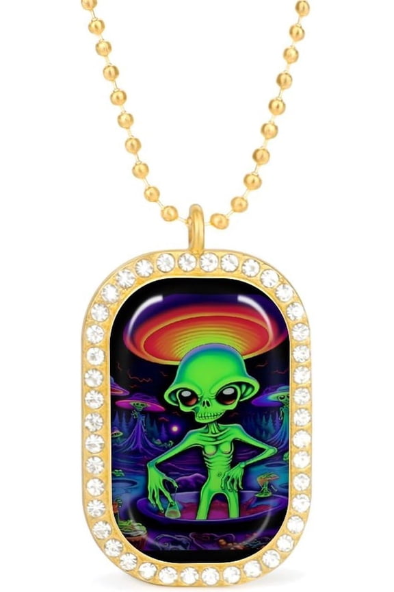 Psychedelic Aliens Novelty Top Pendant Necklaces for Women Funny Fashion Jewelry Diamond Necklaces intended for Wedding Birthday Gold Silver[n405]