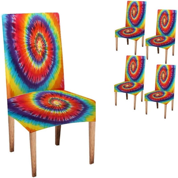 Psychedelic Art Chair Covers Set of 4 Colorful Tie Dye Abstract Pattern Swirl Stretch Spandex Kitchen Chair Slipcovers Removable Washable Geometric Parsons Chair Cover