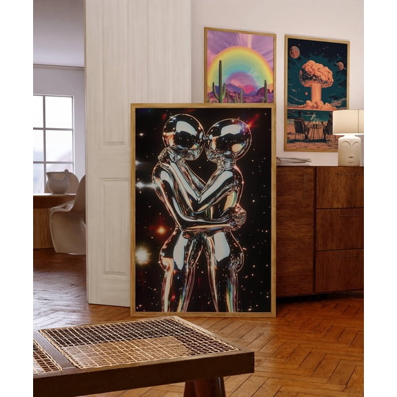 Psychedelic Art Print Retro Surrealism Wall Art 70S Wall Art Cosmic Couple Print Trippy Wall Art Home Decor Art