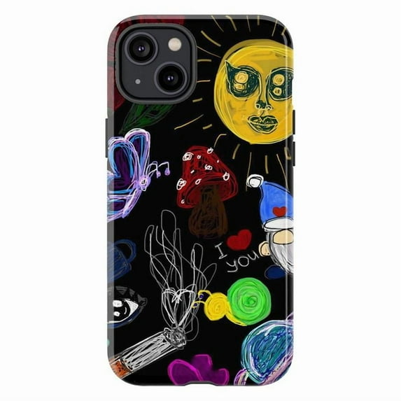 Psychedelic Art Touch Case, Dual Layer Colorful Doodle Phone Case for iPhone 11 12 13 14 15 16 Pro Max Mini Plus, Trippy Abstract Protective Cover