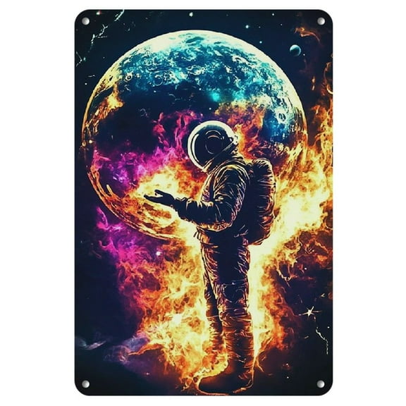 Psychedelic Astronaut & Earth Vintage Metal Wall Art - 8x12" Outer Space Decor for Living Room, Bedroom, Office, Bar - Unique Gift Idea, Perfect for Room Decor