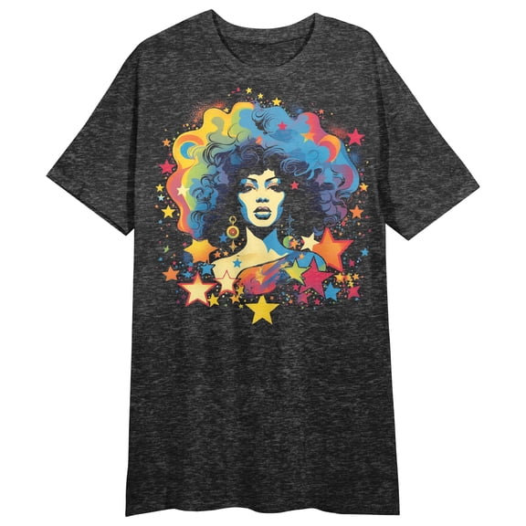 Psychedelic Aura Crew Neck Short Sleeve Black Heather Women's Night Shirt-Small