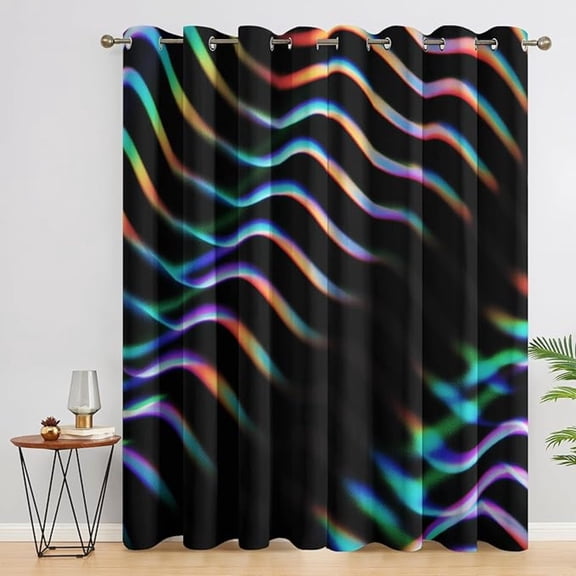 Psychedelic Blackout Curtains, Neon Wave Line Cool Abstract Curtains for Bedroom Living Room Kitchen Window, Psychedelic Home Decor Drapes 26"W x 45"L
