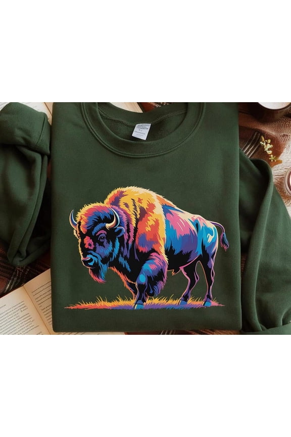 Psychedelic Buffalo Graphic Tee: Vibrant Bison Art Shirt TSHIRT All Size S-5XL