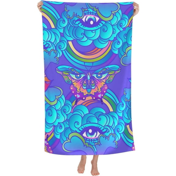 Psychedelic Butterfly Eyes Lips Large Beach Towel - Plush Thick Cotton Pool Towel, Adult Beach Towels