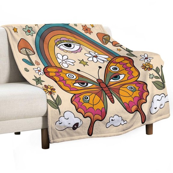 Psychedelic Butterfly Rainbow Blanket for Bed Throw Blanket for Women, Men Super Soft Plush Blanket Throw, Print Blanket