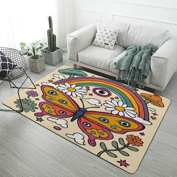 Psychedelic Butterfly Rainbow Carpet Soft Comfy Rug for Home Living Room Bedroom Doormat Decor Area Rug Non-slip Mat 47"x 31.5"
