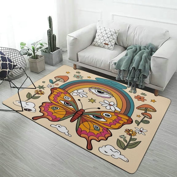 Psychedelic Butterfly Rainbow Soft Comfy Rugs for Bedroom Room Living Room Bathroom Entrance Door Non-slip Comfort Mat 40"x60"
