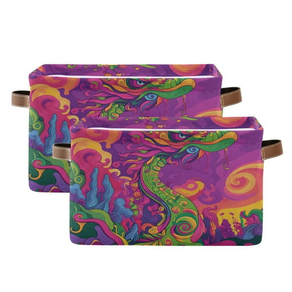 Psychedelic Cartoon Dragon Foldable Storage Basket,Canvas Fabric Foldable Storage Bins with Handles Open Home Storage Bins Boxes for Toy Book Shelf Closet Baskets