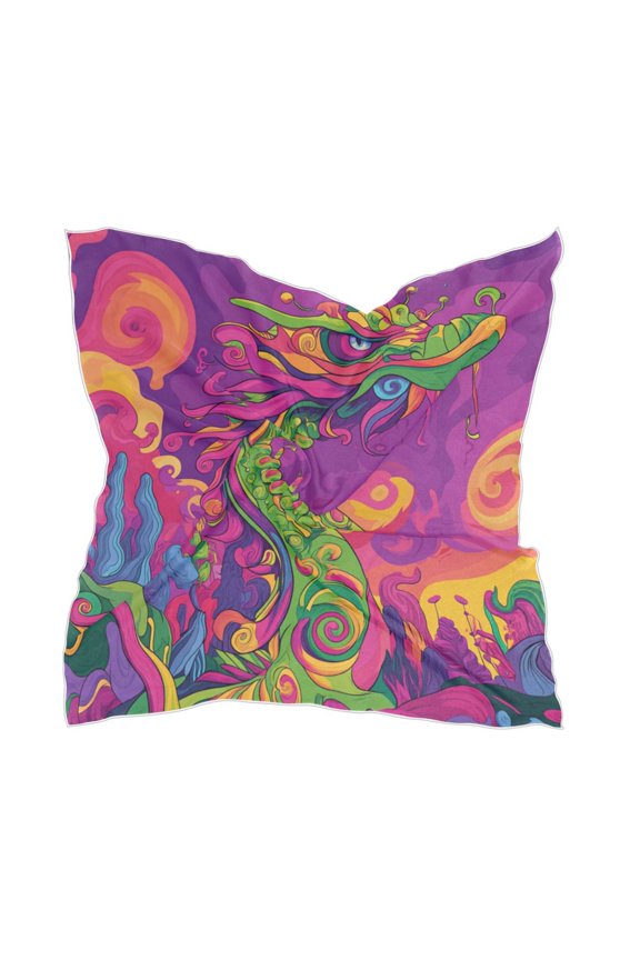 Psychedelic Cartoon Dragon Women's Fashion Soft Scarf Square Satin Head Scarf Neck Scarf Head Hair Wraps